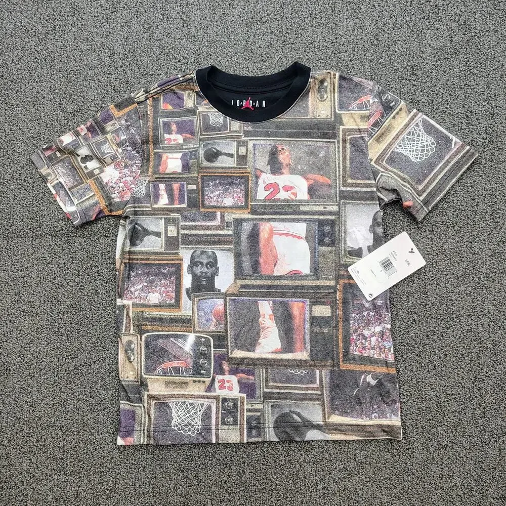New Jordan Boys Graphic Print Basketball T-Shirt Size Small 8-10 Fast Shipping